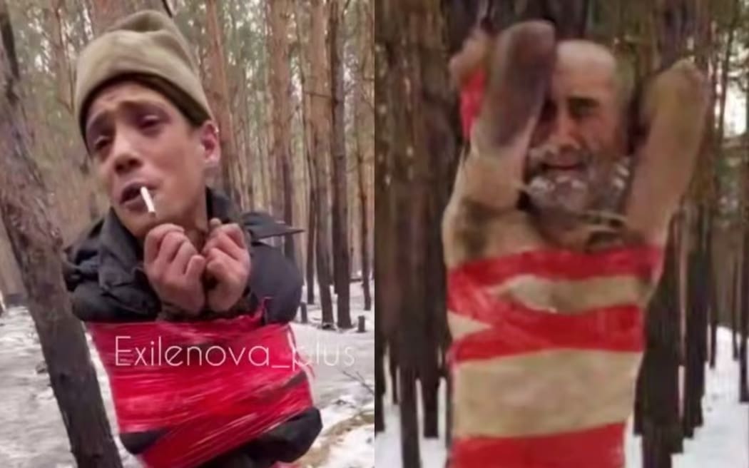 Videos circulating on social media claim to show Russian soldiers punished for not following orders. (Telegram: Exilenova+)