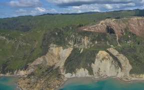 A slip at Whareongaonga Bay as seen from a helicopter.