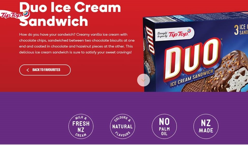 Tip Top's website appears to list the Spanish-imported Duo as 'NZ Made'