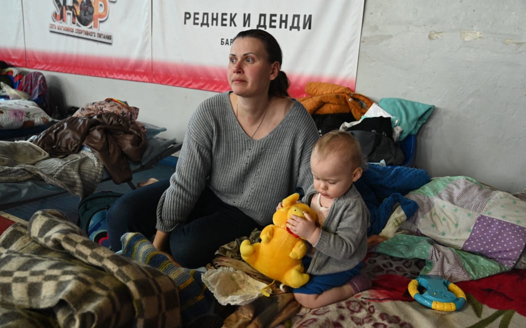 A temporary accommodation centre for evacuees, including residents of the Ukrainian city of Mariupol, in the building of a local sports school in Taganrog in the Rostov region, Russia on 17 March 2022.