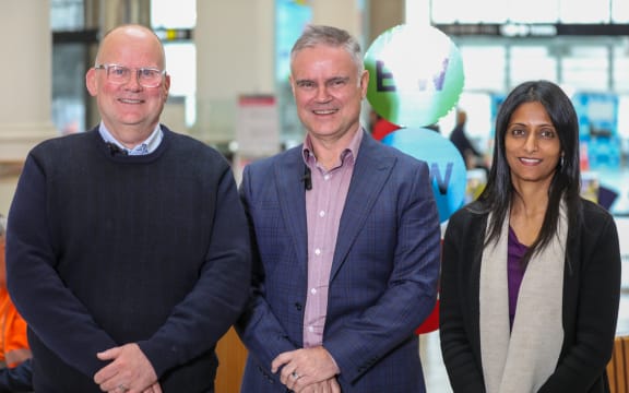 CEO Dean Kimpton and Chair of Auckland Council’s Transport, Resilience and Infrastructure Committee, Councillor Andy Baker alongside Bobby Fischer - Director, Programme (Auckland Metro Programme) at KiwiRail