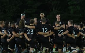 Players perform the Haka before the New Zealand Under 85kg v Sri Lanka Tuskers, Race Course Grounds, Colombo.