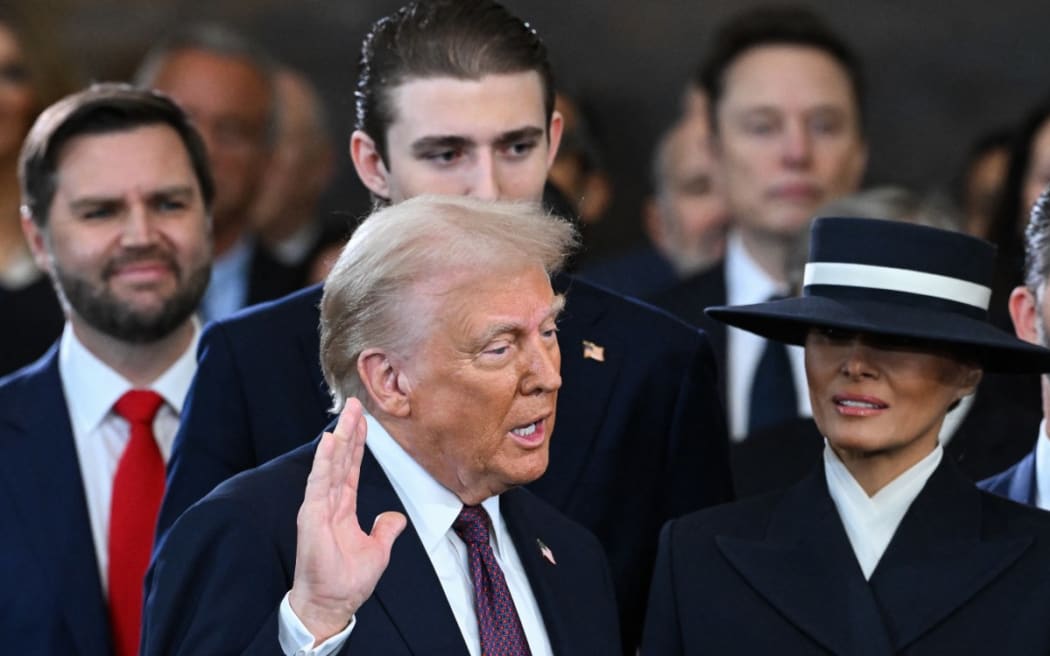 Donald Trump is sworn in as the 47th US President in the US Capitol Rotunda in Washington, DC, on January 20, 2025.