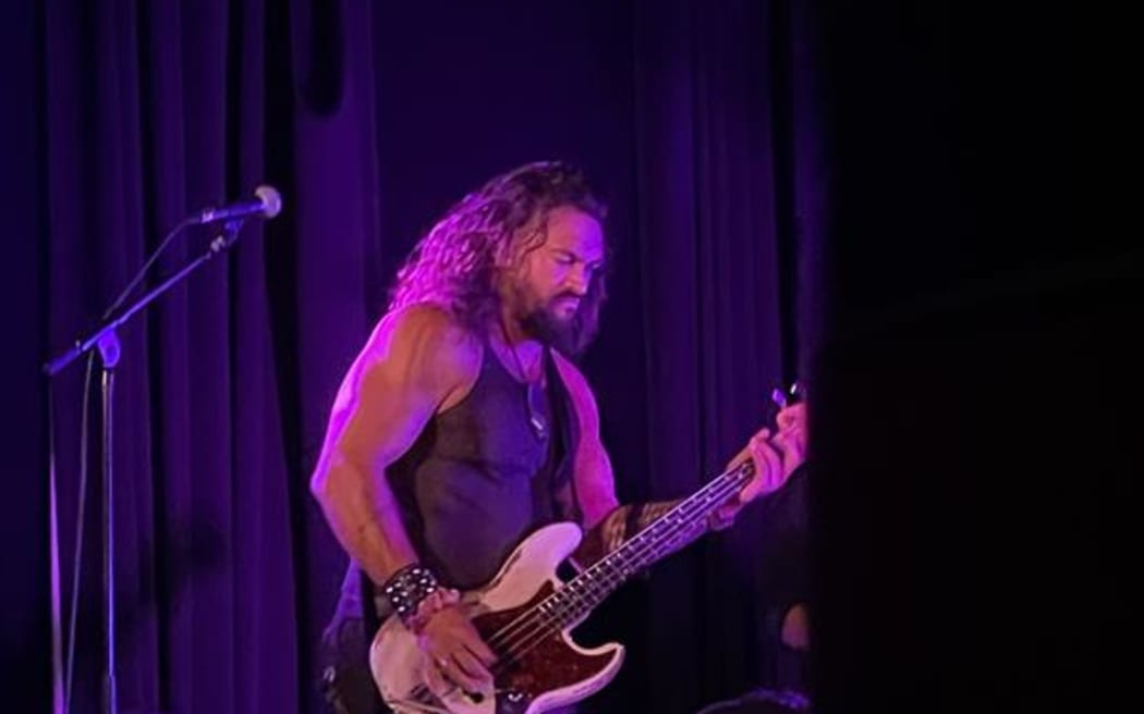 Jason Momoa performs with his band Oof Tatatata at the Tuning Fork in Auckland.