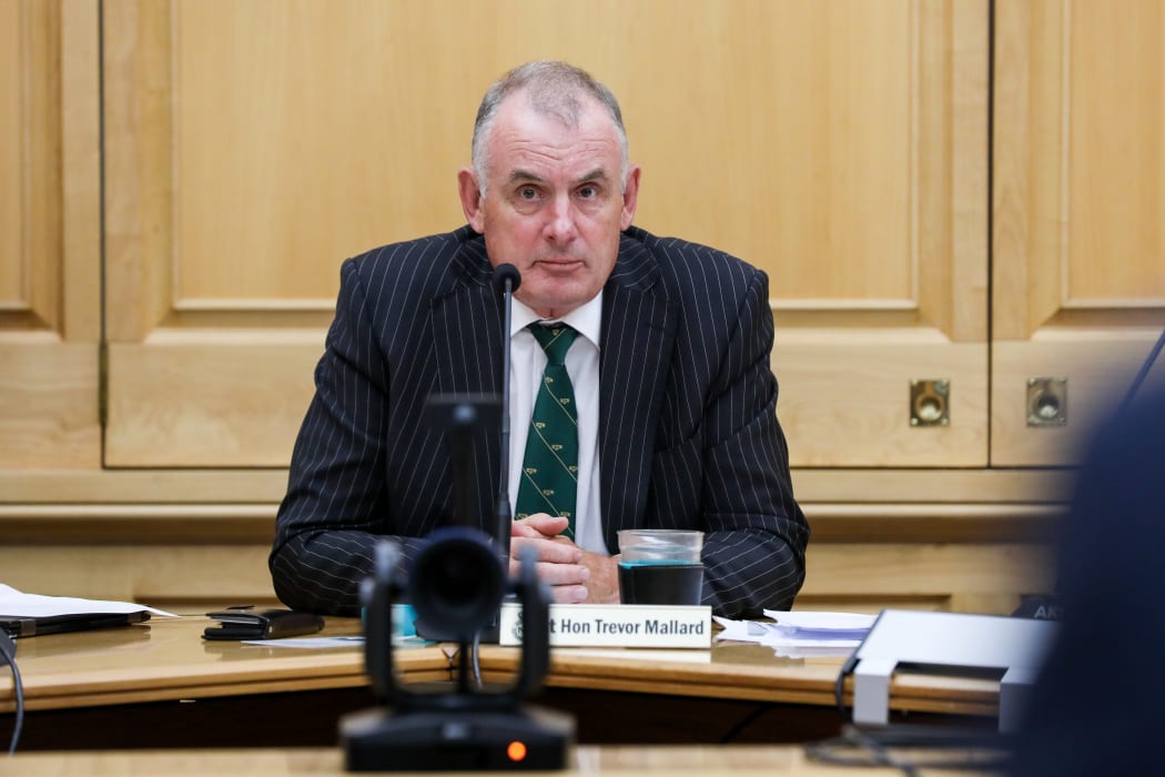 Chair of the Officers of Parliament Committee and Speaker of the House Trevor Mallard listens to petitioner Martin Matthews