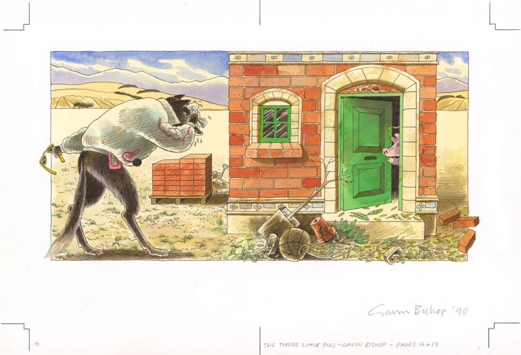 Illustration from The Three Little Pigs in The Gavin Bishop Treasury