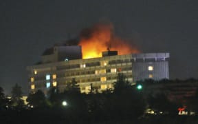 The Intercontinental hotel after an attack on the hotel by Taliban fighters, and a response by Afghan security forces backed by NATO helicopters in Kabul on June 29, 2011.