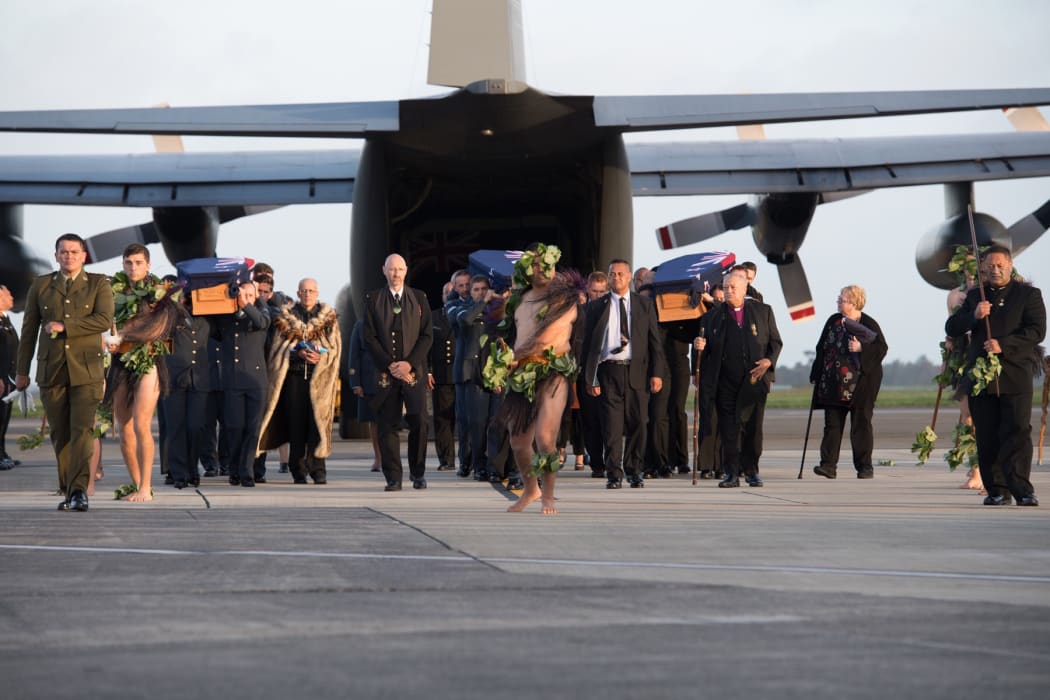 The remains of Defence Force are handed over to families after being returned from Suva and Pago Pago in a ceremony in May.