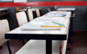Empty desks in school classroom