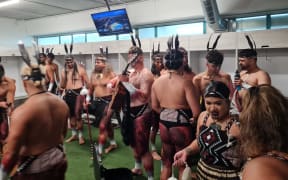 Te Ringa Kaha prepare to take the stage at Te Matatini on 22 February, 2023.