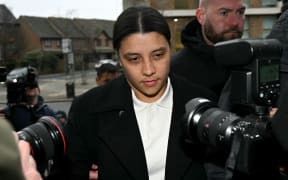 Chelsea's Australian striker Sam Kerr arrives at Kingston Crown Court in south London on February 11, 2025. Prosecutors in the trial of Kerr, who called a police officer "stupid and white", have asked the jury if perceptions would be different had she said "stupid and black". The Australia captain is on trial charged with causing racially aggravated harassment, which she denies, to police constable Stephen Lovell during an incident in southwest London in the early hours of January 30, 2023. (Photo by JUSTIN TALLIS / AFP)