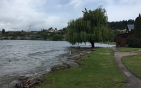 The beaches at Lake Wanaka's town waterfront are now submerged.