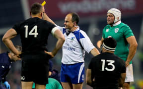 Malakai Fekitoa, in the number 13 jersey, is sin-binned during the Ireland test.