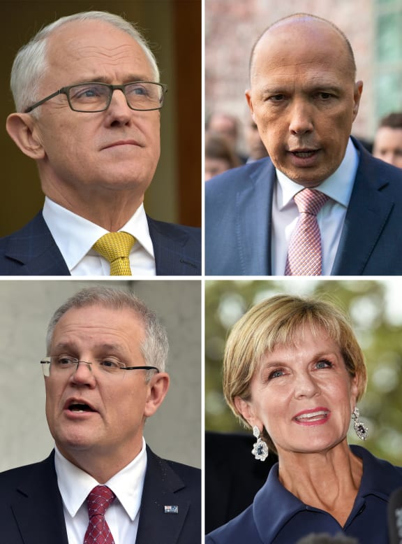 Clockwise from top left, Australia's Prime Minister Malcolm Turnbull, former home affairs minister Peter Dutton, Deputy Prime Minister Julie Bishop and Treasurer Scott Morrison.