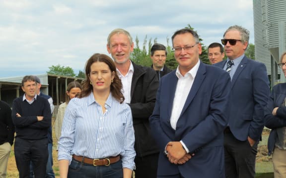 Finance Minister Nicola Willis and Science, Innovation and Technology Minister Dr Shane Reti at a North Canterbury farm on Tuesday November 11.