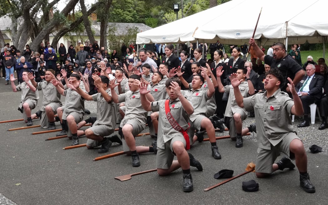 Students of the Whangārei-based Leadership Academy of A Company perform a haka to conclude the ceremony.