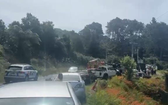 Emergency services at the scene of a death at Poripori Rd, Lower Kaimai Range, on Saturday. Photo / Supplied.