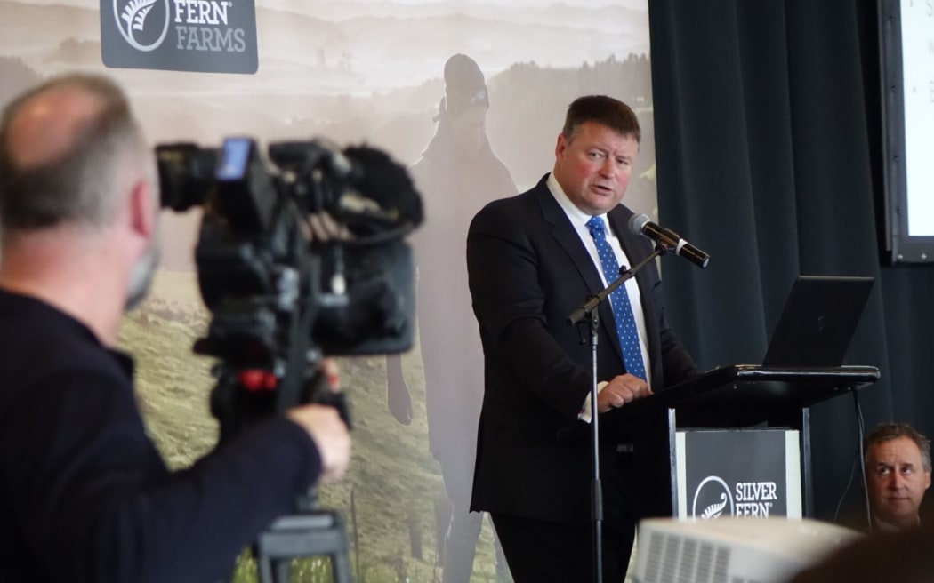Chair of Silver Fern farms Rob Hewett at the shareholder meeting.