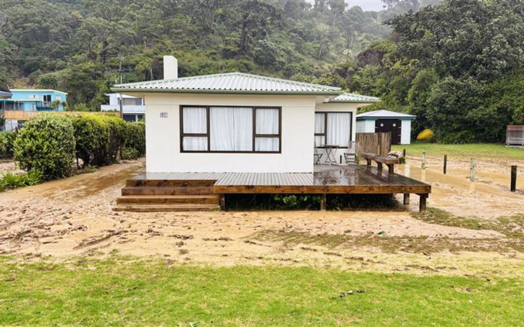 Some of the clean-up that will be needed in Ōakura, but the community was quiet on Monday morning with rainy and wet weather that is set to get worse.