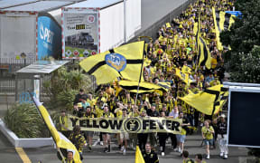 Fans arrive before the A-League - Wellington Phoenix v Auckland FC at Sky Stadium, Wellington.