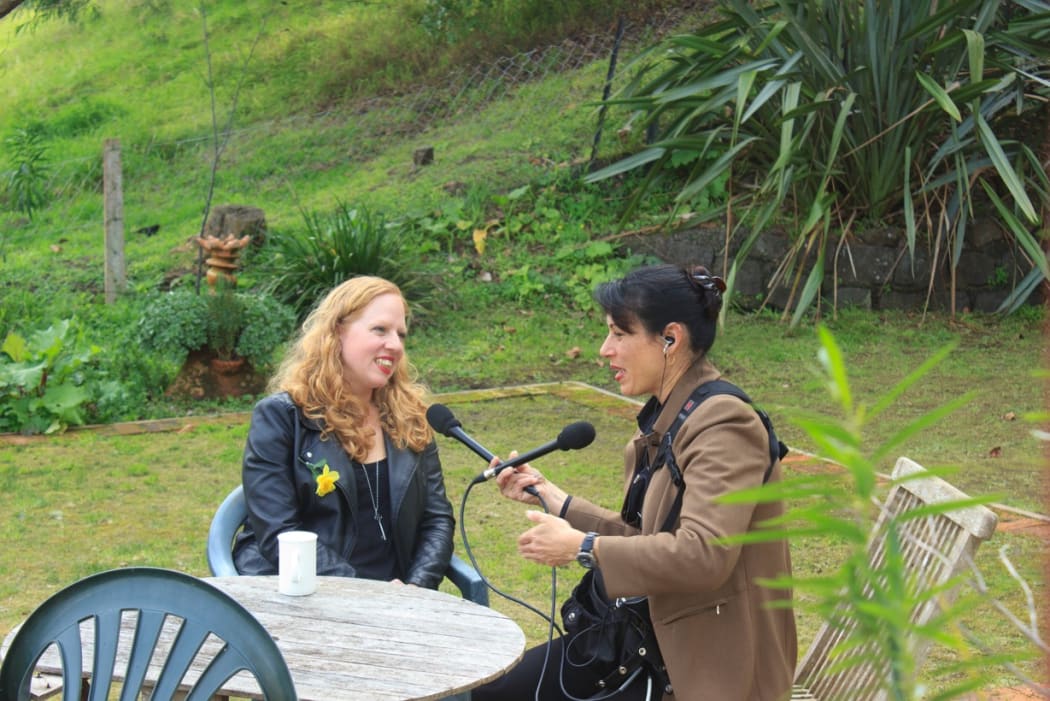 Interviewing Heidi in the garden at the MKWC