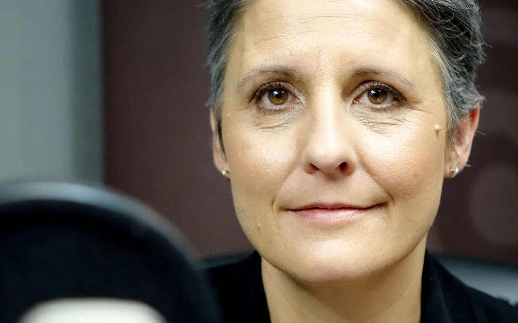 Laila Harre in Radio New Zealand's Auckland studio.