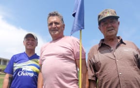 Golfers Warren Seastrand, left, Jeff Blyde and Denis Rowe scoff at the idea of reducing the Fitzroy to a nine-hole course.