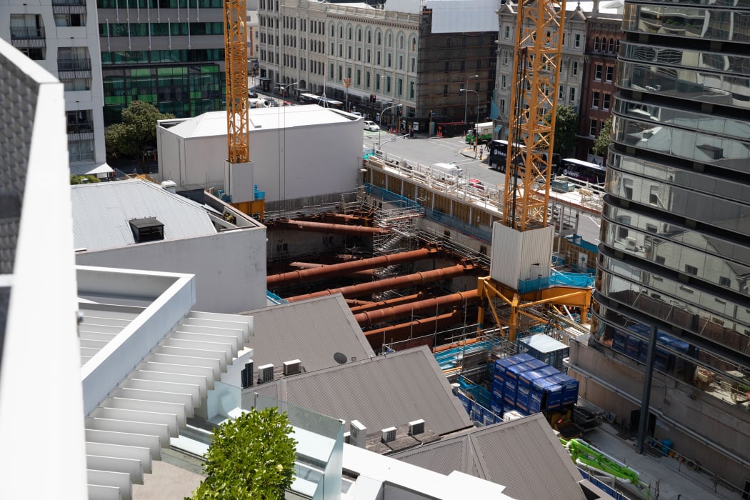 Building site of Seascape Apartments.  View from carpark ramp to the right of 88 Shortland Street.