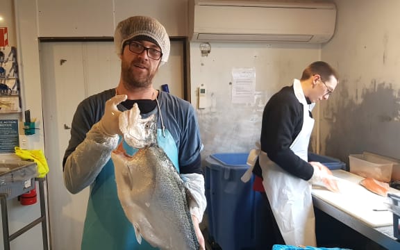 Jamie Sleep in the processing room at High Country Salmon