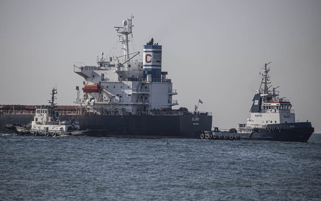 ODESSA, UKRAINE - AUGUST 7: The vessel "Glory" carrying leaves Chornomorsk port as part of a recent grain export deal signed between Turkiye, the UN, Russia, and Ukraine, in Odessa, Ukraine on August 7, 2022. The ships Mustafa Necati, Star Helena and Glory left Chornomorsk port, and the other Riva Mind left the port of Odesa. Metin Aktas / Anadolu Agency (Photo by Metin Aktas / ANADOLU AGENCY / Anadolu Agency via AFP)