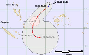 The tracking map for the tropical depression near Fiji.