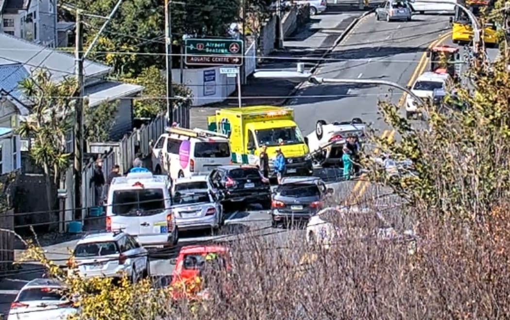 The crash on Wellington Rd in Wellington left one car on its roof.