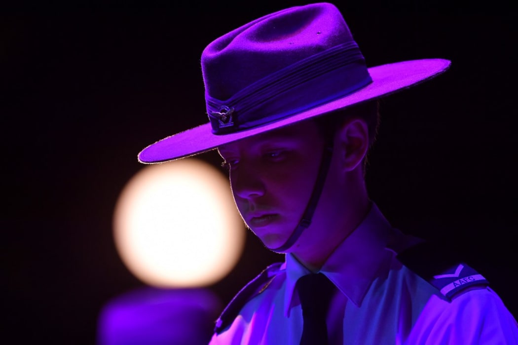 A member of the Catafalque Party participates in the annual ANZAC (Australian and New Zealand Army Corps) Day dawn service on Coogee Beach in Sydney on April 25, 2022.