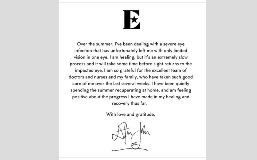 Elton John's post on Instagram about his eye condition after battling an infection.
