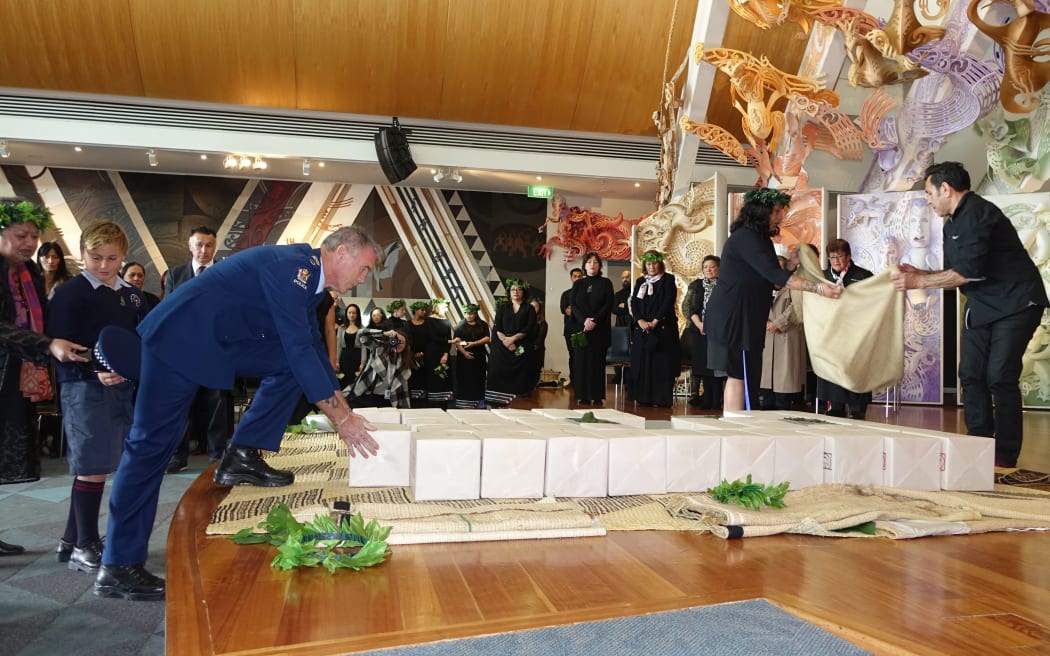 Police present 60 ancestral remains from overseas at Te Papa.
