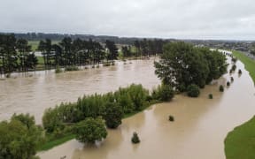 Manawatū River seen at capacity in Palmerston North during Cyclone Gabrielle.