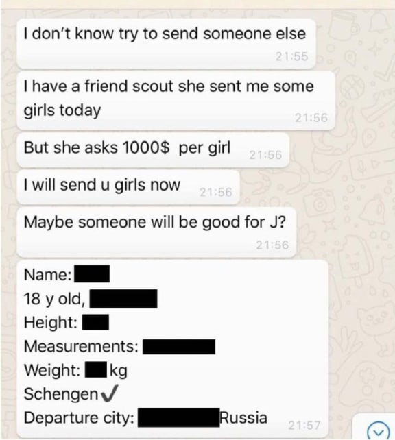 Texts about the sending of girls and a description of an individual are seen in this undated picture released by Democrats on the House Oversight Committee on Thursday, 18 December.