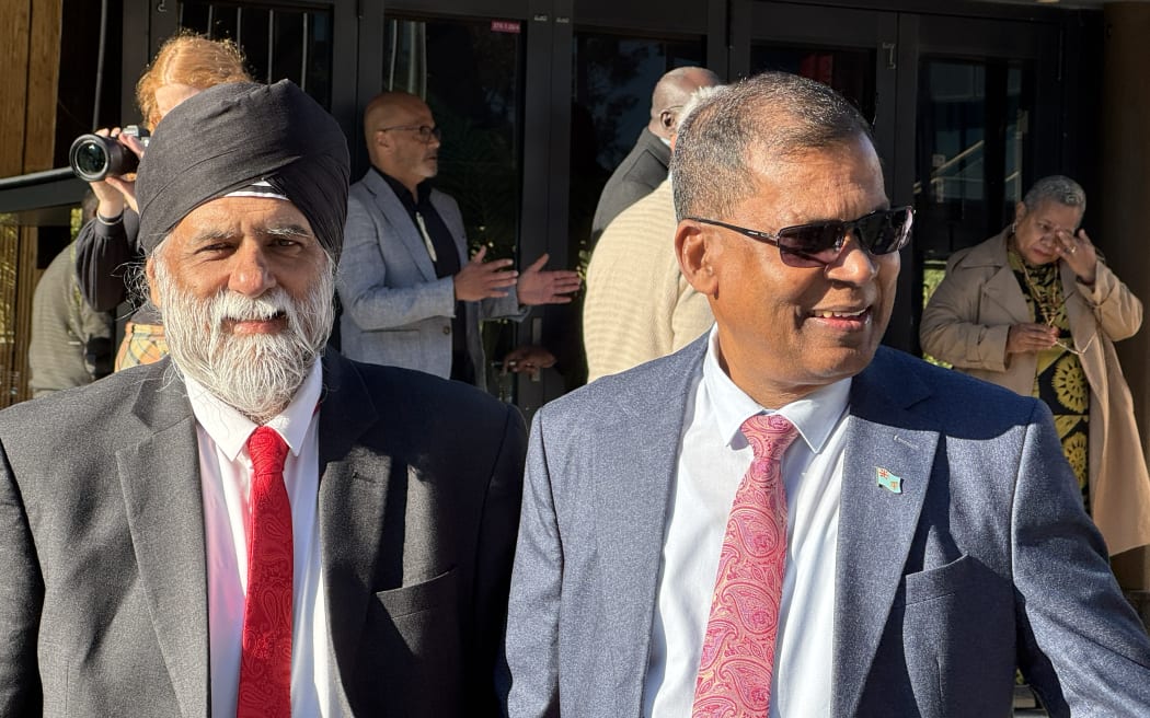 Pal Ahluwalia, left, and Biman Prasad at the opening of the 99th USP Council Meeting at Auckland University. 20 May 2025