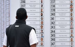 A man looks at the list of candidates for the up coming election in Suva.