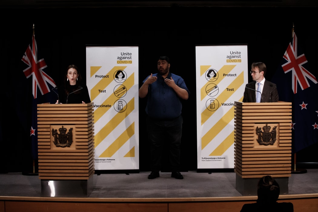 Prime minister Jacinda Ardern and Director General of Health Dr Ashley Bloomfield hold the Post Cabinet Covid 19 lockdown update in the Beehive.