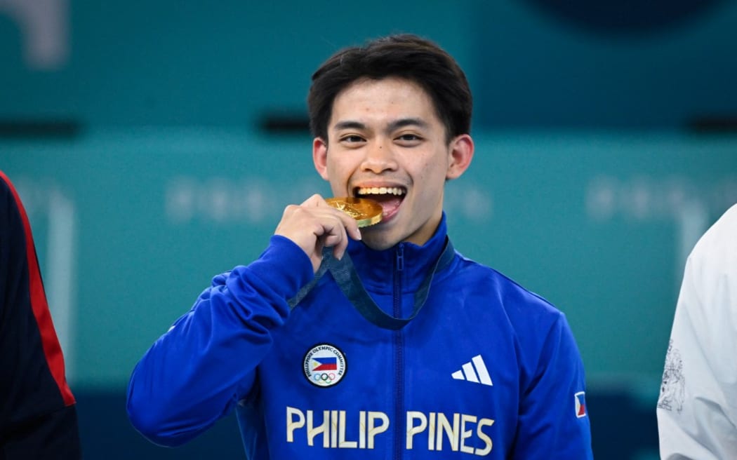 Carlos Edriel Yulo ( PHI ) Gold medal, Artistic Gymnastics, Men's Vault Final during the Olympic Games Paris 2024 on 4 August 2024 at Arena Bercy in Paris, France - Photo Federico Pestellini / Panoramic / DPPI Media (Photo by Federico Pestellini / Panoramic / DPPI via AFP)