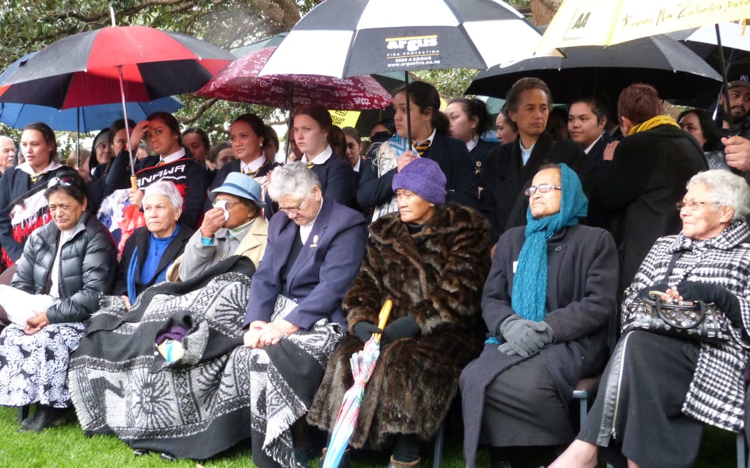 Turakina Maori Girls College students and supporters outside Parliament.