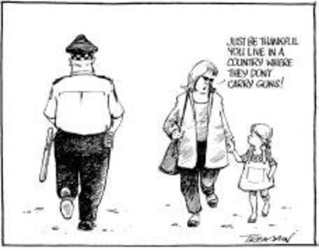 Cartoon by Garrick Tremain making light of Louise Nicholas rape details, published by the Otago Daily Times.