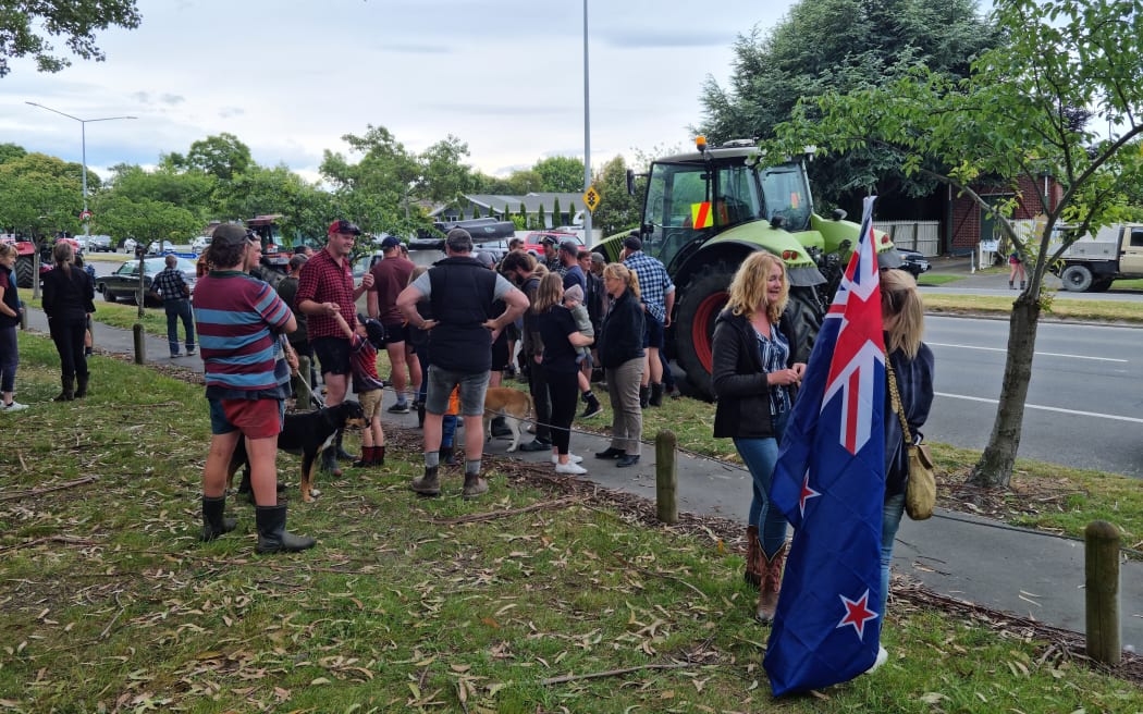 Protesters gather in Christchurch Sunday.