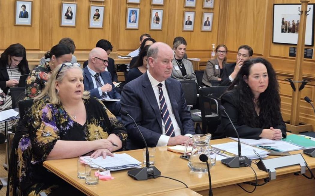 Oranga Tamariki's chief social worker Nicolette Dickson, chief executive Andrew Bridgeman, deputy chief executive youth justice Tusha Penny (L-R).