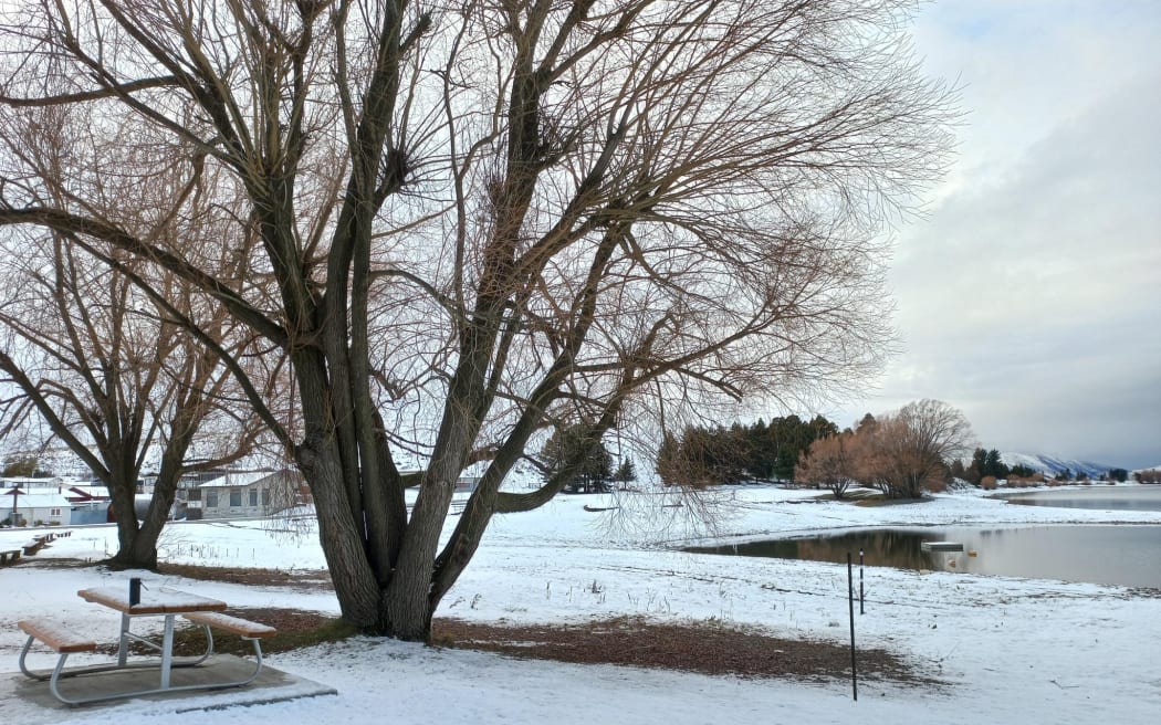Lakes Camp and Clearwater near Ashburton were blanketed with snow on Friday morning, 6 June 2025 as snowfall hit the South Island.