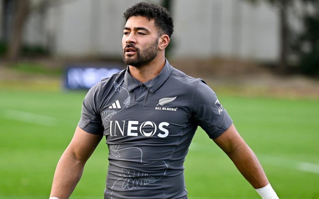 Richie Mo'unga. New Zealand All Blacks training at Mt Smart Stadium training field, Auckland, New Zealand on Thursday 13 July 2023 ahead of the Rugby Championship game against South Africa.  Mandatory credit: Alan Lee / www.photosport.nz