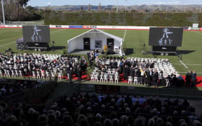 Sir Brian Lochore's public service is taking place at Memorial Park in Masterton.