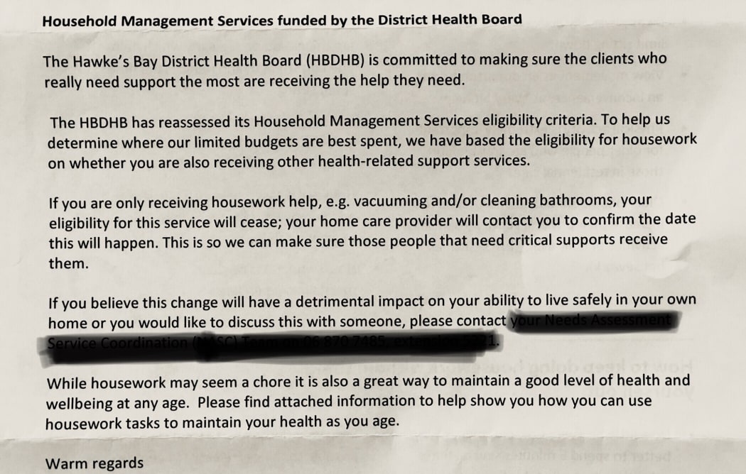 A letter to Jackie Braid's 88-year-old mother from the Hawke's Bay District Health Board.