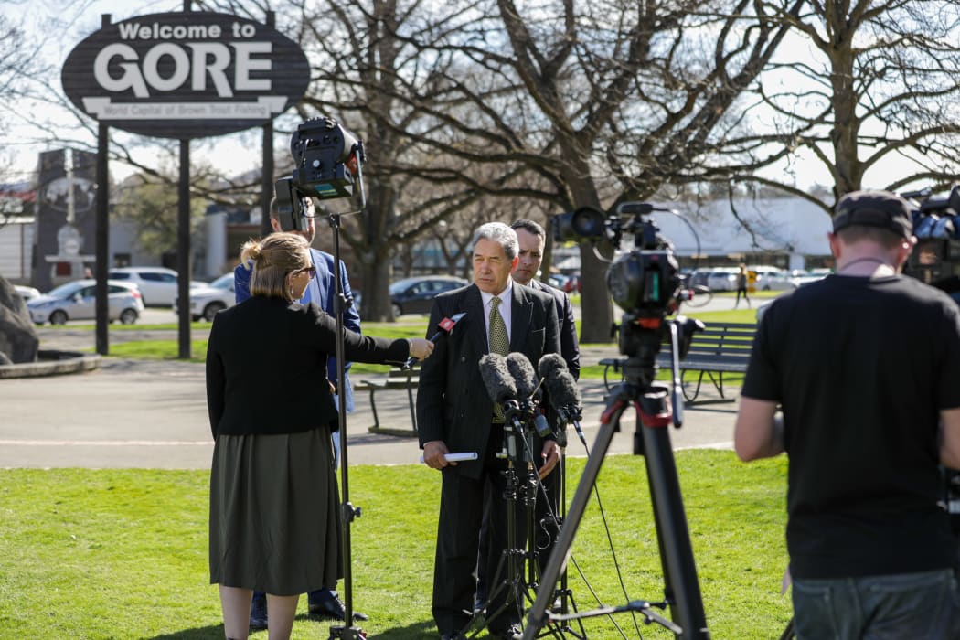 New Zealand First Party leader Winston Peters makes an election promise in Gore on 8 September, 2020.